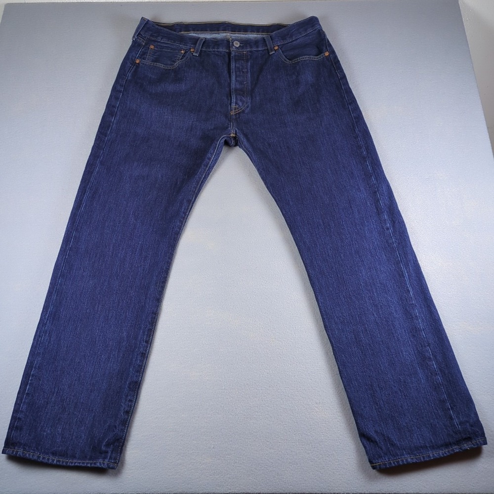 Levis 501 Button Fly Jeans Mens 38X32 Blue Denim Dark Wash Straight Classic Fit